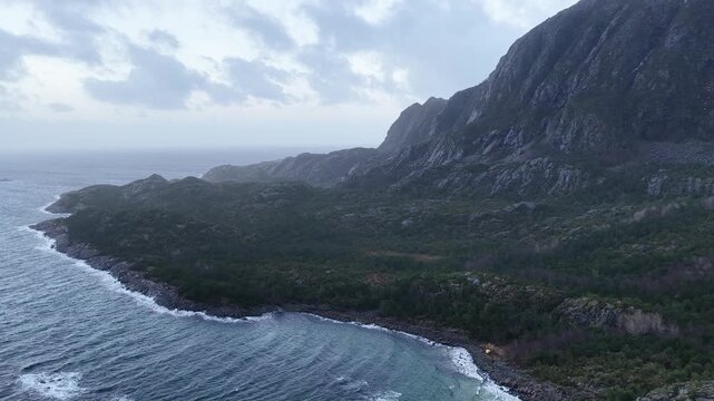 Norway Vega Island Vegafjorden Trolltinden Mountains Eidemsliene Nature Reserve 4K Aerial Drone