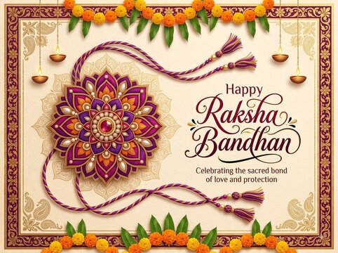 Decorated rakhi for Indian festival Raksha Bandhan Greeting Card Template Design with nice illustration in a creative background,
