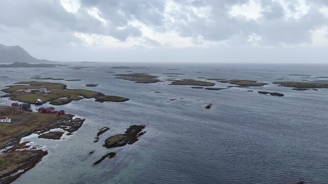 Norway Vega Island Vegafjorden Trolltinden Mountains Eidemsliene Nature Reserve 4K Aerial Drone