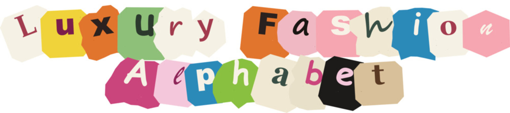 Luxury fashion alphabet ransom note style typography with cutout paper letters