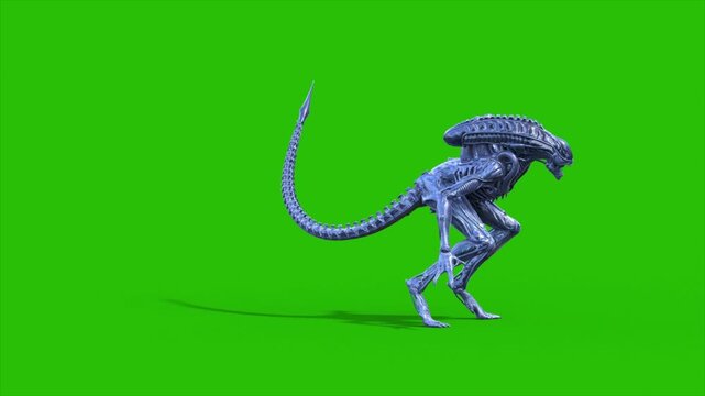 Alien Monster Green Screen Roar Idle Side Loop 3D Animations rendering CGI 4K