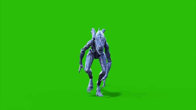 Alien Monster Green Screen Run Front 3D Animations rendering CGI 4K