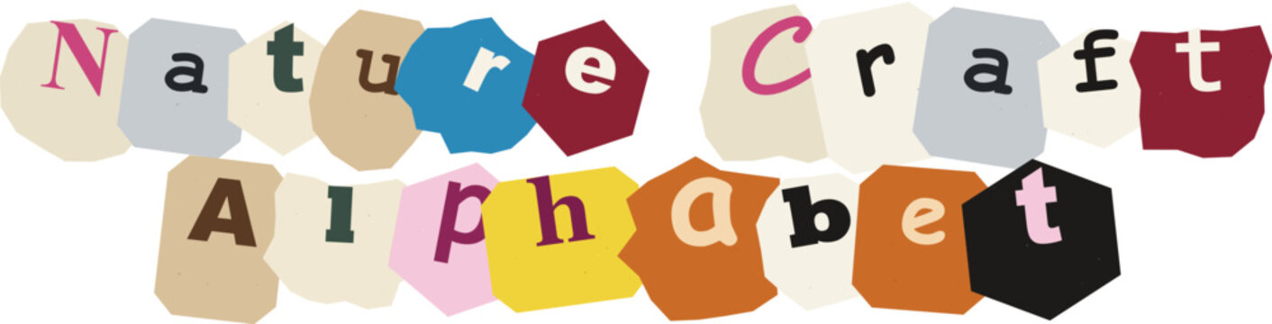 Colorful Ransom Note Style Cutout Paper Letters spelling Nature Craft Alphabet