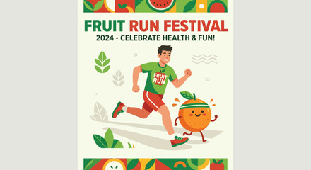 Fototapeta premium Fun Fruit Festival Run Event Illustration Welcoming Runners Of All Ages