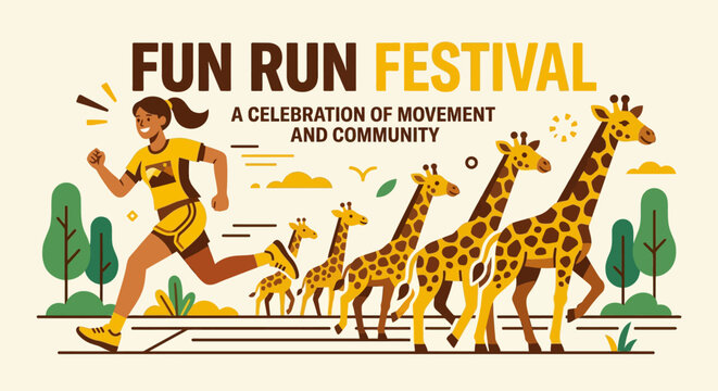 Fun Run Festival A Celebration Of Movement And Community Runner And Giraffes Outdoor Event