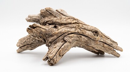Fototapeta premium A weathered piece of driftwood rests against a clean background for rustic decor.
