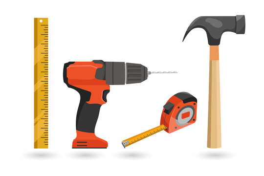 Set of carpentry tools on transparent background