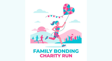 Obraz premium Family Bonding Charity Run Heart Kite Celebration