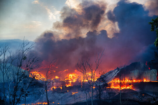 Large Industrial Structure Burning During the Oraiokastro Wildfire Crisis