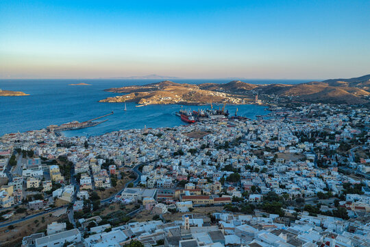 Panoramic View of Ermoupoli&rsquo;s Historic Hillside Architecture on Syros Island
