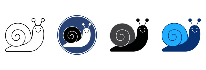 Set of cute snail icons in various flat and outline styles for creative design Vector © Anjuman