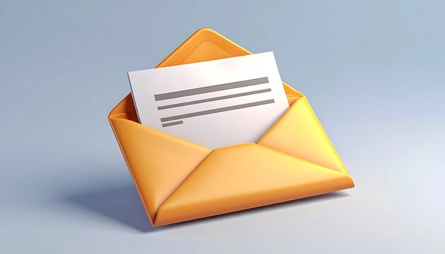 Golden open envelope with a letter inside, digital illustration representing communication and correspondence
