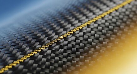 Fototapeta premium Carbon fiber texture with gold thread. Abstract industrial background with woven material.