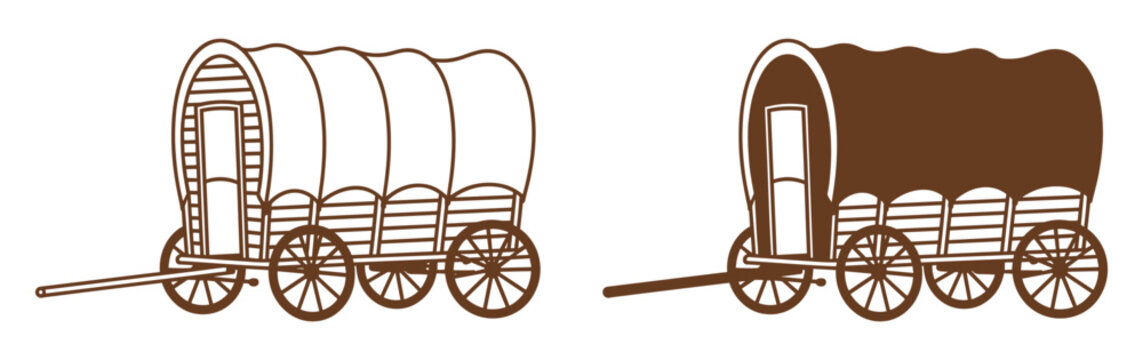 Two brown covered wagon for western historical themes