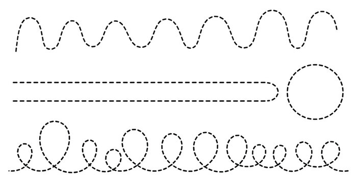 Set of dotted line paths including waves, circles, and swirls on white