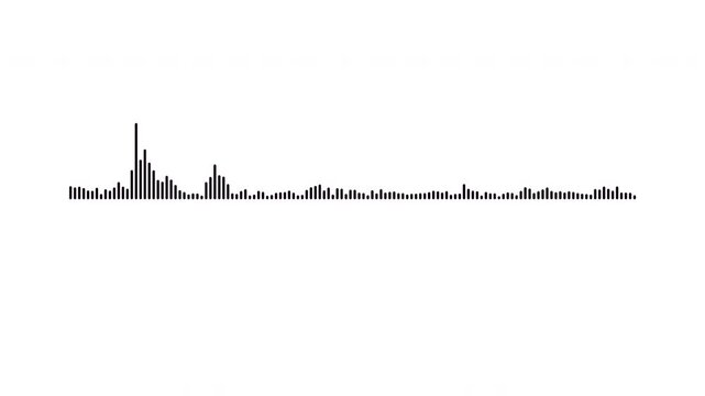 Minimal black audio spectrum motion graphic on white, clean white frequency waveform motion, digital music visualizer for broadcast, music equalizer rhythm bars overlay effect 4k video