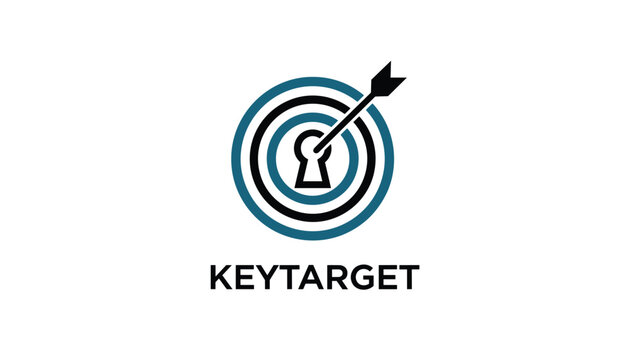 Modern minimalist logo design for Keytarget brand showing a keyhole target icon hit by a black arrow on a white background.