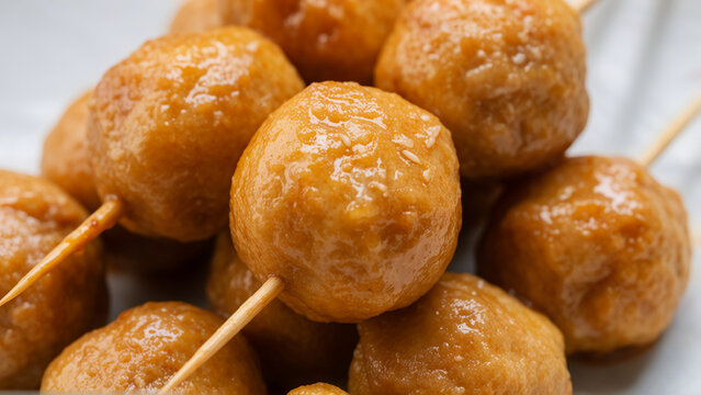 Authentic Hong Kong curry fish balls on skewers