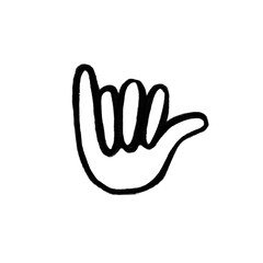 Hand Drawn Shaka Sign Doodle Brush — Black Sketch Hang Loose Hand Gesture on White Background © Farzana
