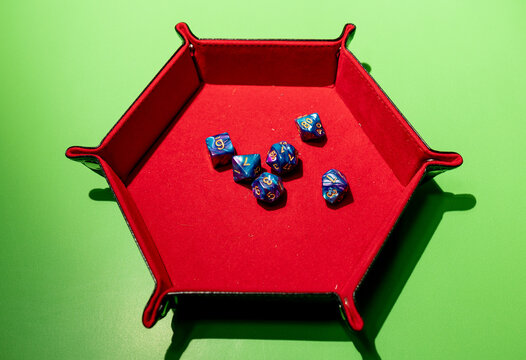 Polyhedral dice in dice tray