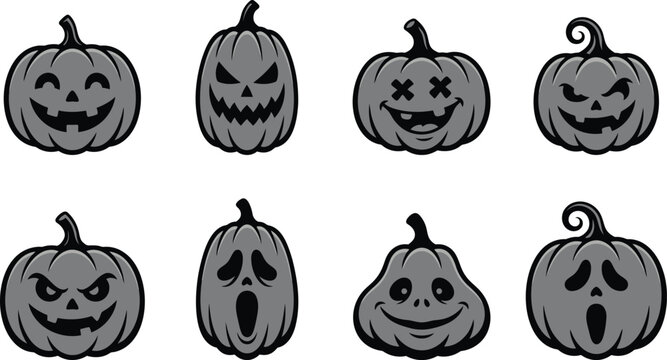 Halloween jack o lantern faces vector illustration with halloween