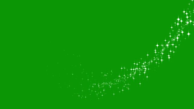 Luxury white glitter sparkles line trail, magic sparkles glitter line stars, magic dust, star sparkle vector doodles, glowing light effect, retro shine movement on green screen background.4k video