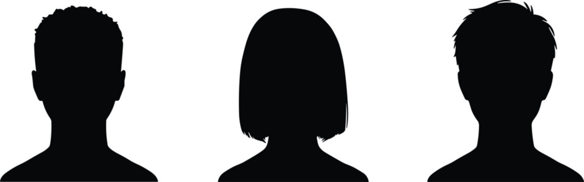 Anonymous generic default person head portrait outline vector graphic elements.