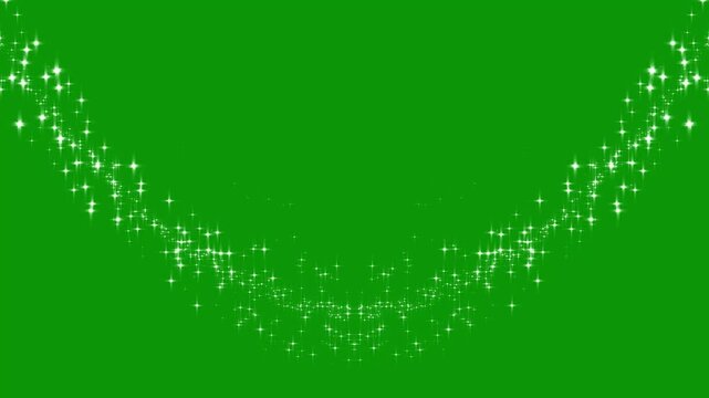 Magical white glitter trail sparkles animation with green screen background, white glitter star dust trail with twinkling sparkles, fairy tail particle animation, magic pixie dust path,4k video
