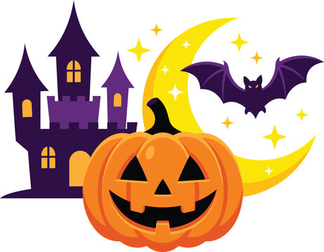 Halloween haunted house with pumpkin and bat halloween haunting