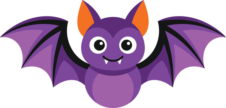 Halloween cartoon bat with big eyes and orange ears flying