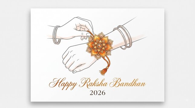 Happy Raksha Bandhan, sister tying rakhi to brother sketchy greeting poster, card, vector illustration