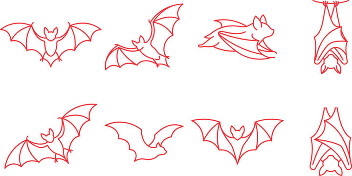 Halloween bats vector illustration set of flying creatures in red