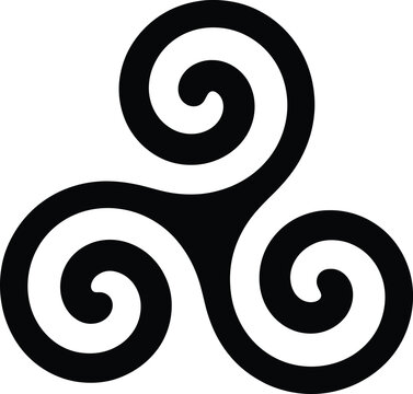 Black and white celtic triskele symbol, a triple spiral