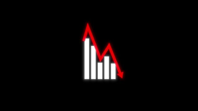 Digital financial business chart bars, Graph arrow going down. Big data and stock market, Business and finance background concept.
