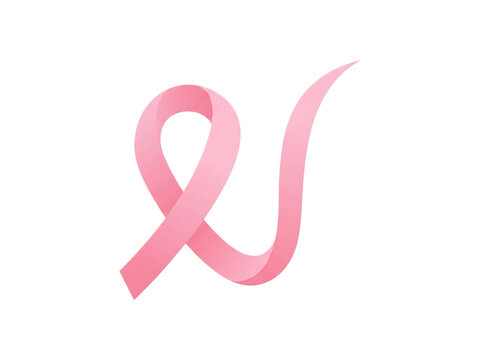 Soft pink ribbon symbol gently curves and flows across a clean white background transparent background