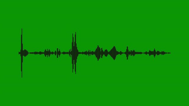 Abstract black sound wave spectrum animation on green background, audio equalizer overlay effect, modern digital visualizer loop for music videos, podcast audio frequency signal meter, 4k