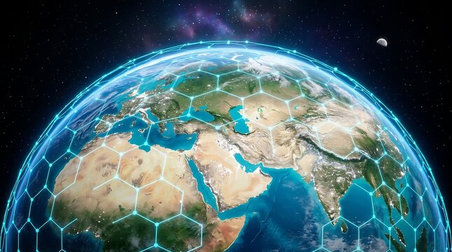 Digital globe earth with glowing blue network connection