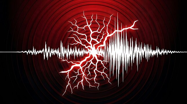 Seismic Waveform with Ground Crack Representing Earthquake Detection and Natural Disaster