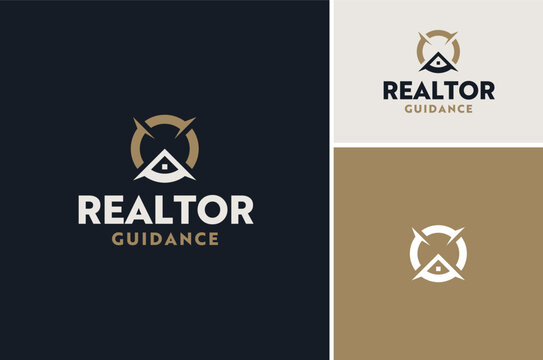 Compass with House Roof for Home Property Residential Realtor Logo Design