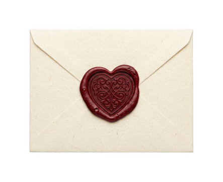 Romantic envelope png Vintage love letter cutout Cream mail png Heart wax seal envelope png Elegant stationery cutout Red heart seal letter isolated transparent background image