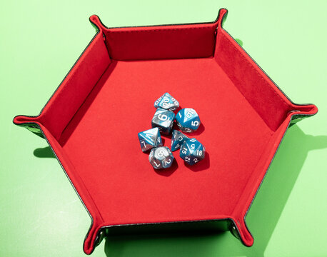 Polyhedral dice in dice tray