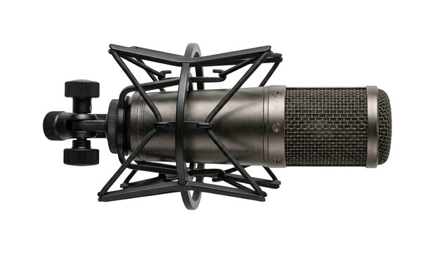 Professional microphone png Studio condenser png Black microphone cutout Sleek mic png Metallic microphone cutout Vocal mic png isolated transparent background image