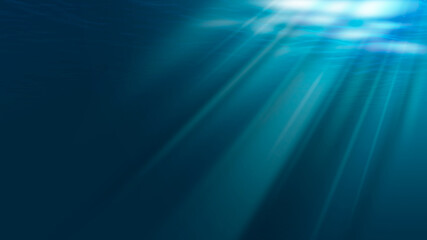 Obraz premium Sun shining through ocean surface, underwater view. Banner design
