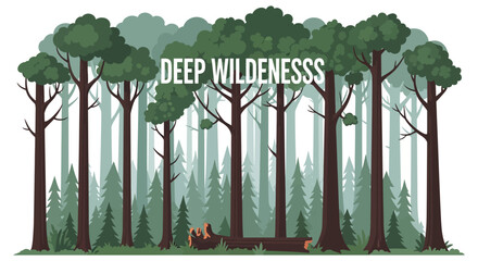 Forest scene with coniferous and deciduous trees vector illustration silhouette © hasib