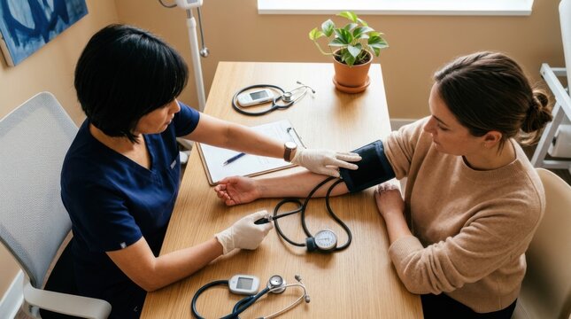 Doctor Taking Patient Blood Pressure During Health Checkup With Stethoscope