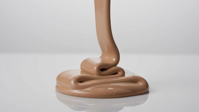 Thick creamy liquid foundation pouring in a smooth curved stream against a clean white background with elegant movement