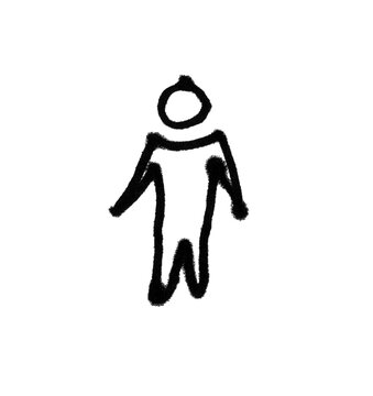 Doodle Stick Figure Person Arms Out Black White Sketch Brush Stroke Vector