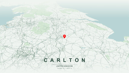 Modern minimalist vector map of Carlton, Nottinghamshire, England. High-quality scalable illustration of Carlton geographic boundaries along River Trent valley slopes for posters design. © AliRza