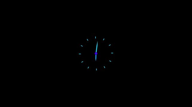 Minimalist analog clock face with moving blue hands