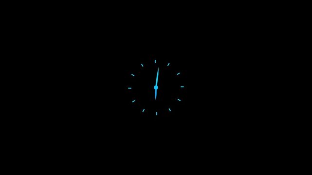 Minimalist blue glowing clock face on a black background